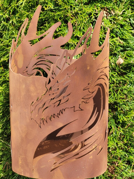 Edelrost Fackel Drachenkopf