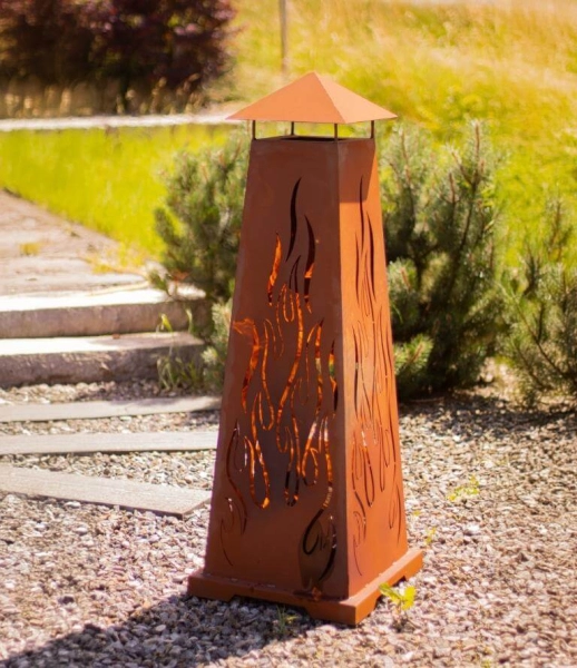 Edelrost Feuersäule Feuerturm mit Flammen