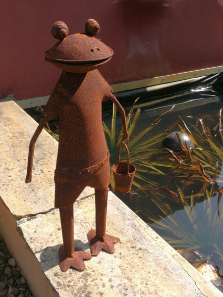 Edelrost Frosch mit Eimer
