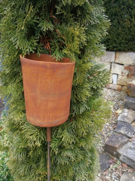 Edelrost Gartenfackel Topf mit Doppelspieß
