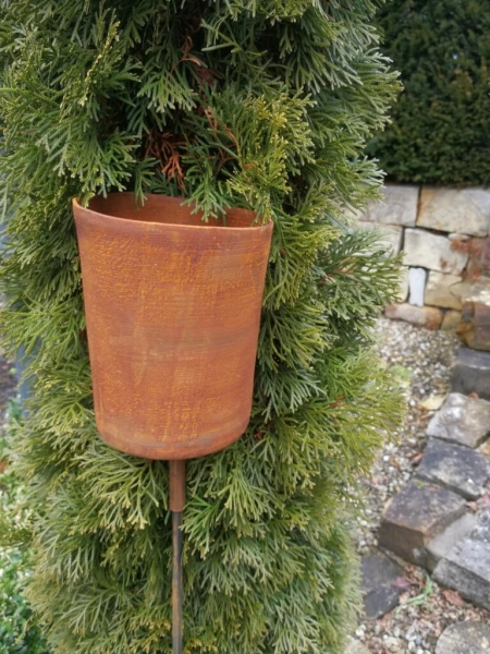 Edelrost Gartenfackel Topf mit Doppelspieß