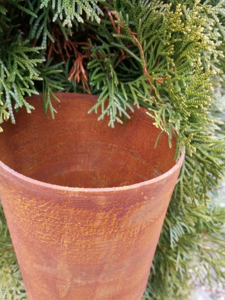 Edelrost Gartenfackel Topf mit Doppelspieß