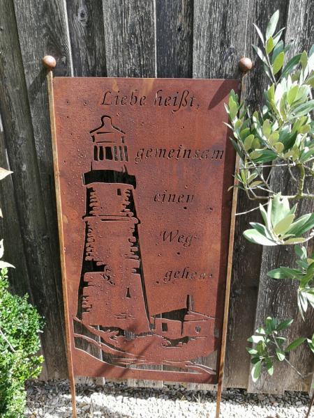 Edelrost Gartenschild Leuchtturm