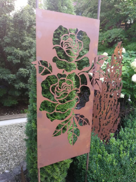 Edelrost Gartenschild Rose, zweiteilig