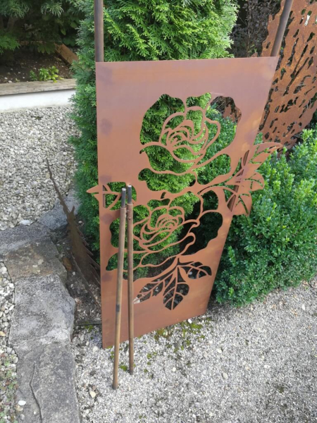 Edelrost Gartenschild Rose, zweiteilig