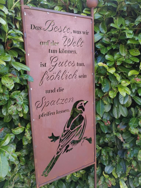 Edelrost Gartenschild Spatz