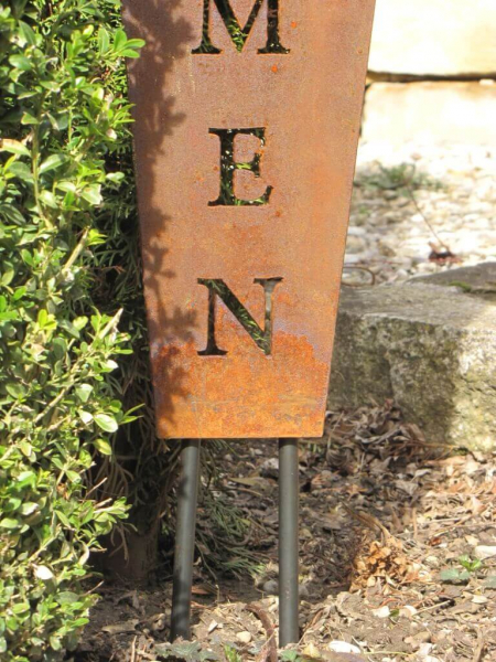 Edelrost Stele Willkommen mir Edelstahlkugel
