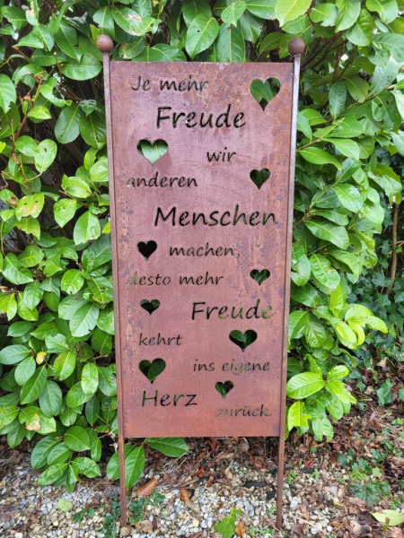 Edelrost Gartenschild Je mehr Freude