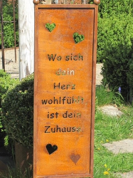Edelrost Gartenschild Herz-Zuhause 118 cm