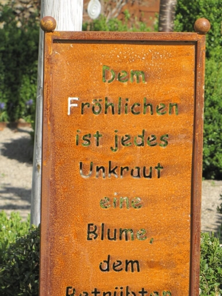 Edelrost Gartenschild Unkraut - Blume