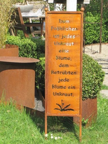 Edelrost Gartenschild Unkraut - Blume