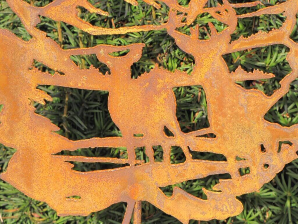 Edelrost Gartenstecker Ahornblatt Hirschfamilie
