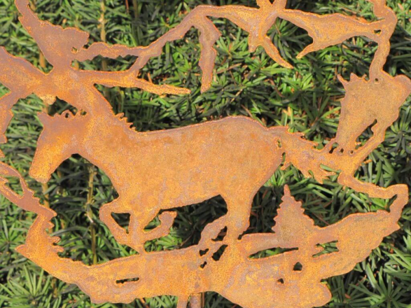 Edelrost Gartenstecker Ahornblatt Pferd galoppierend