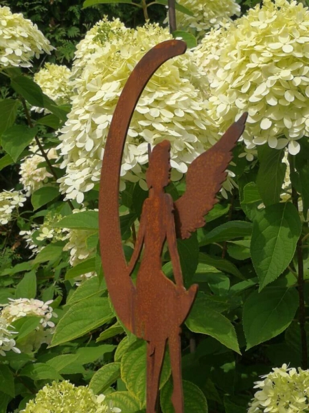 Edelrost Gartenstecker Engel im Mond, 20 cm