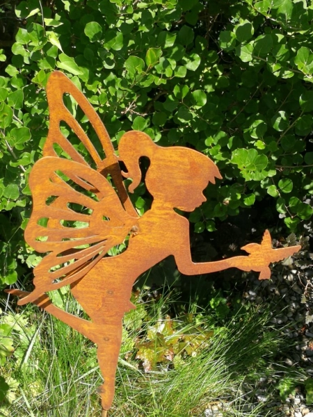 Gartenstecker Fee mit Vogel, groß