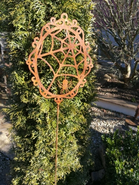 Edelrost Gartenstecker Halloween Spinne