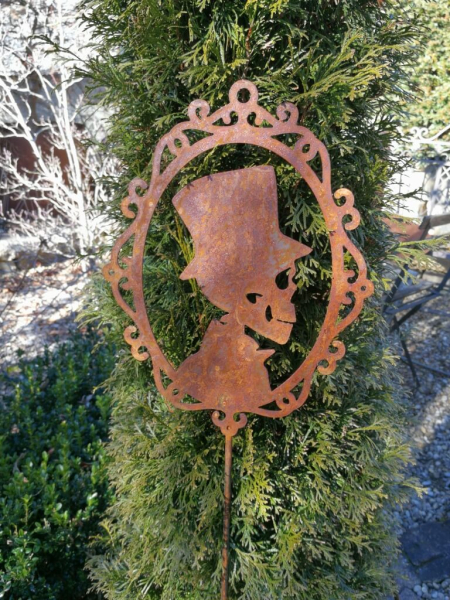 Edelrost Gartenstecker Halloween Totenkopf, männlich