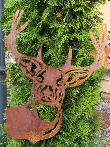 Edelrost Gartenstecker Hirschkopf Öre