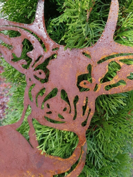 Edelrost Gartenstecker Hirschkopf Öre