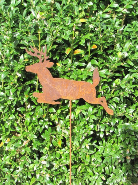 Edelrost Gartenstecker Hirsch springend