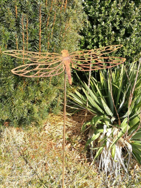Edelrost Gartenstecker Libelle filigran