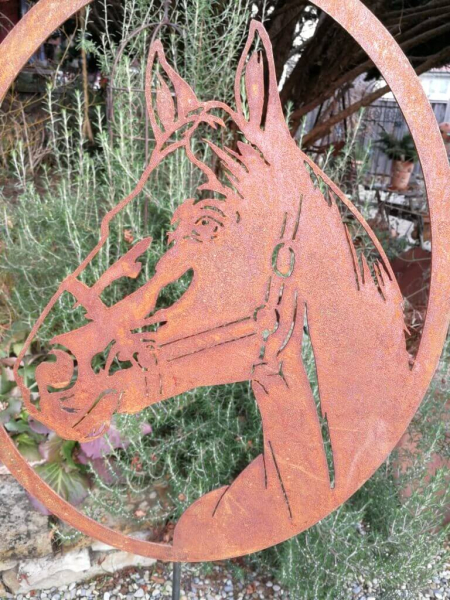 Edelrost Gartenstecker Pferdeportrait