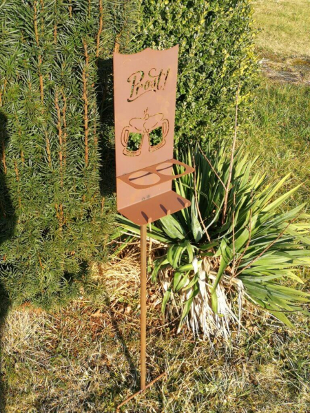 Edelrost Gartenstecker Getränkehalter Prost