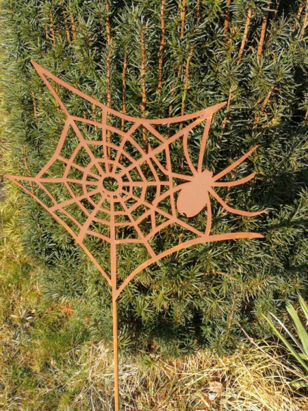 Edelrost Gartenstecker Spinnennetz