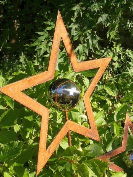 Edelrost Gartenstecker Stern mit Edelstahlkugel