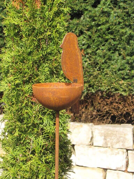 Edelrost Gartenstecker Vogeltränke
