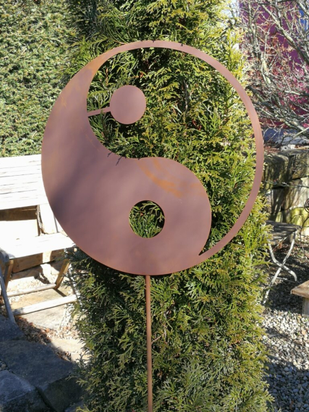 Edelrost Gartenstecker Yin Yang