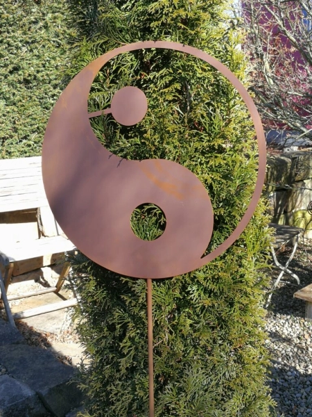Edelrost Gartenstecker Yin Yang