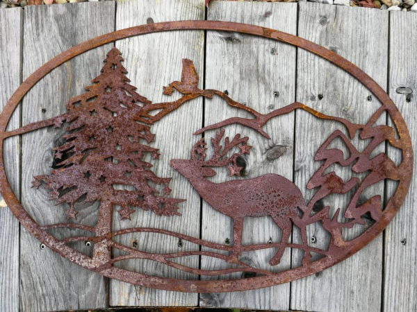Edelrost Gartenstecker Wandbild Winterlandschaft Hirsch