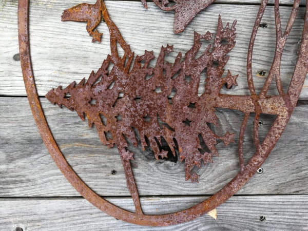 Edelrost Gartenstecker Wandbild Winterlandschaft Hirsch
