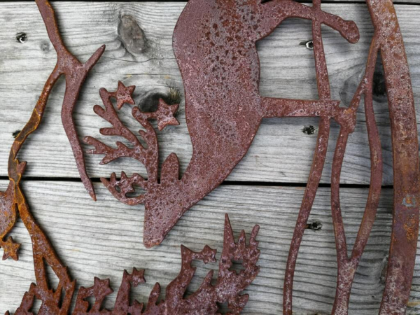 Edelrost Gartenstecker Wandbild Winterlandschaft Hirsch