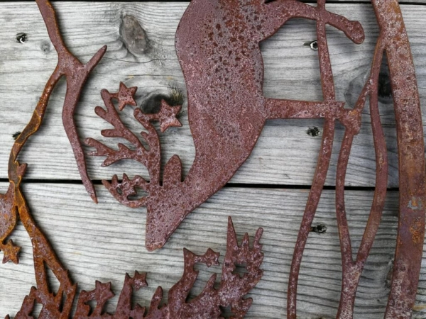 Edelrost Gartenstecker oder Wandbild Winterlandschaft Hirsch