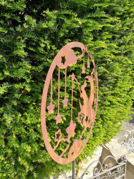 Edelrost Gartenstecker träumender Hase