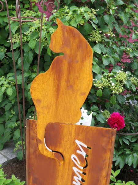 Edelrost Stele "Katze sitzend" - Willkommen