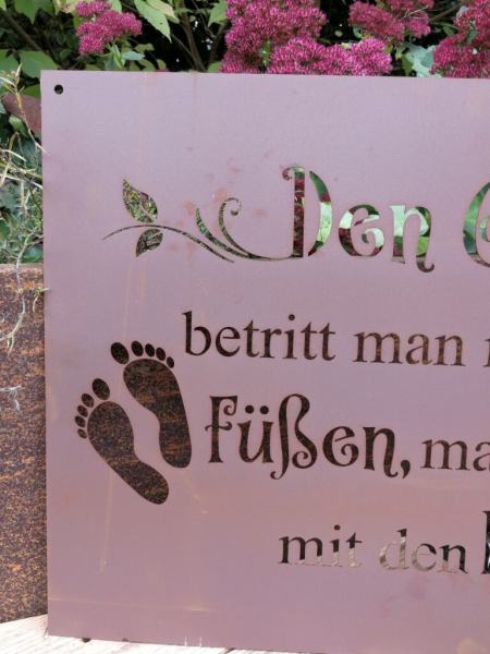 Edelrost Gedichttafel Garten