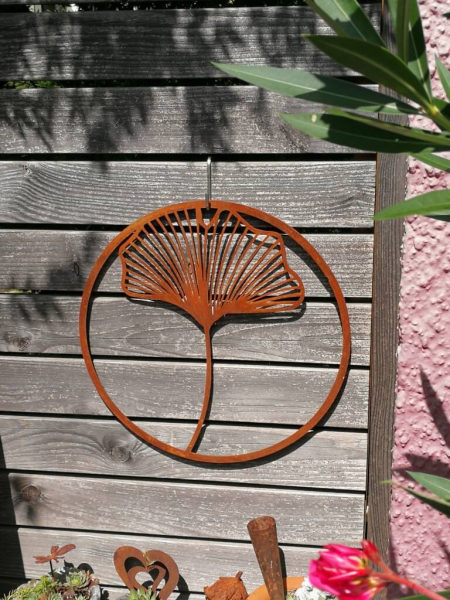 Edelrost Wandbild Ginkgo, Einzelblatt im Ring