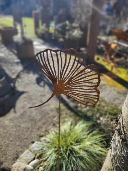 Edelrost Gartenstecker Ginkgo, filigran