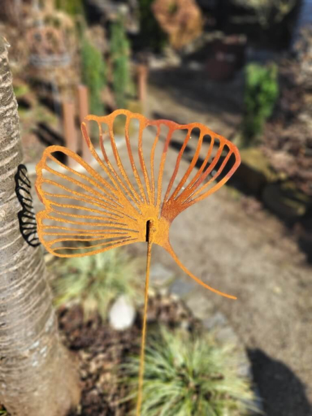 Edelrost Gartenstecker Ginkgo, filigran