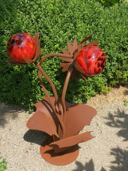 Edelrost Glasblume Distel, rot