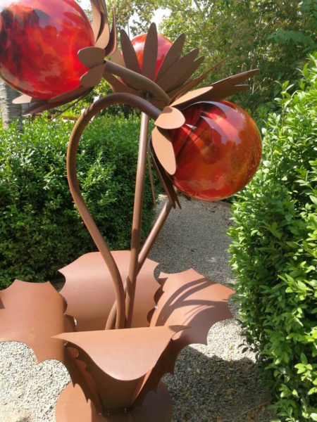Edelrost Glasblume Distel, rot
