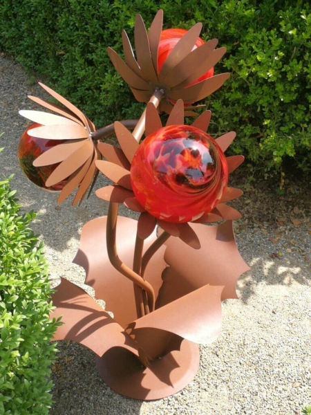 Edelrost Glasblume Distel, rot