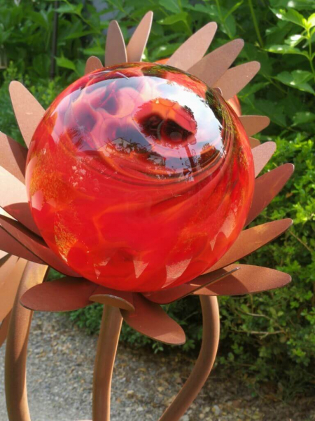 Edelrost Glasblume Distel, rot