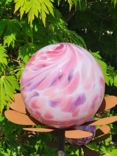 Edelrost Glasblume Ferrum, rosa-lila Kugeln