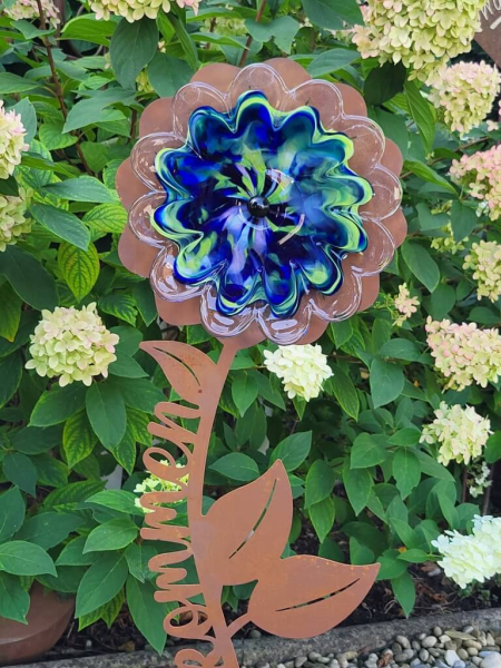 Edelrost Gartenblume Willkommen, blau