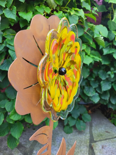 Edelrost Gartenblume Willkommen, grün-orange