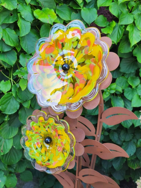 Edelrost Glasblume Zoe, grün-orange